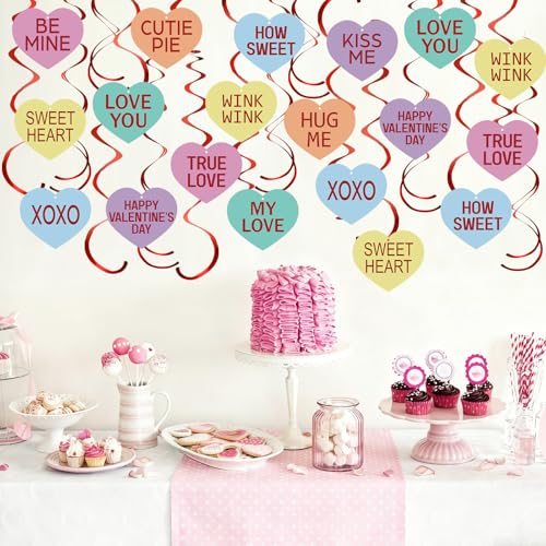 Image of 72 Pcs Valentine's Day Hanging Swirls Decorations Be Mine Love Conversation Valentine Party Decoration Ceiling Decorations Foil Swirls for Home Office Party Favors Supplies