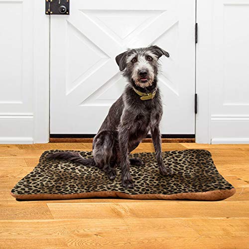 Image of Blueangle Vintage Leopard Print Dog Bed Cat Bed, Rectangle Comfortable Pet Bed, Ultra Soft Calming Dog Bed for Small Medium Large Dogs, 36 inch x 24 inch