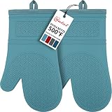 Yutat Silicone Oven Mitts, Oven Gloves with Non-Slip Silicone, 600 Degree Heat Resistant, Soft Cotto