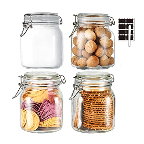 ZALSSKE 32oz Glass Food Storage Jars with Airtight Clamp Lids,Set of 4 Airtight Glass Canister...