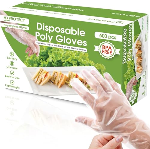 Keppi 600 Pack Disposable Food Prep Gloves – Clear Polyethylene, Latex-Free, BPA-Free, Powder-Free – Bulk Kitchen Cooking, Catering, BBQ, Baking, Restaurant, Food Handling & Serving Gloves