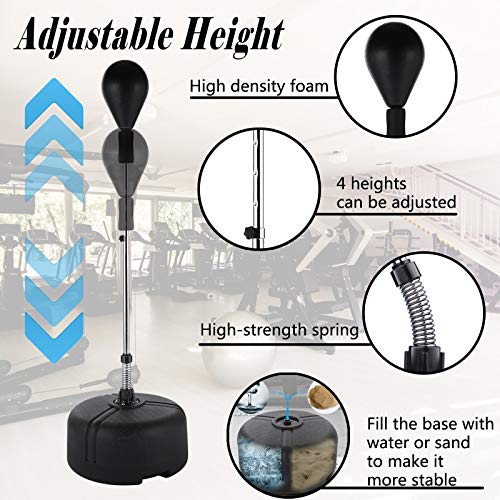 Hurbo Boxing Punching Bag with Stand Reflex Speed Punching Bag Adjustable Height for Adults & Teenagers (Black) - Thumbnail 3