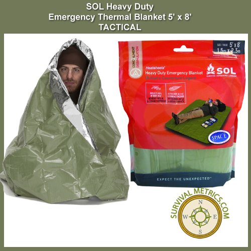 SOL Heavy Duty Emergency & Survival Blanket - Thermal, Tactical Military Olive Drab/Heat Reflective