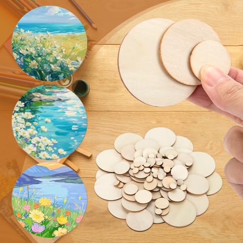 450 Pieces Unfinished Wood Circles for Crafts, 5 Size Wood Rounds Wooden Disc Circles Blank Natural Wood for DIY Painting Carving Art Craft - Thumbnail 3