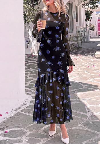 Image of BTFBM Elegant Wedding Guest Dress Long Sleeve Maxi Dresses for Women