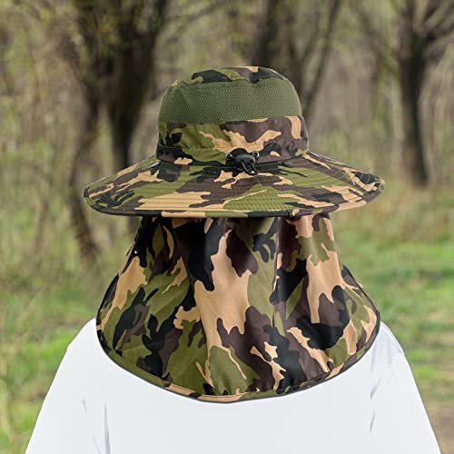 Image of UPF 50+ Sun Fishing Hat for Men Women Wide Brim Hat with Detachable Face Cover & Neck Flap