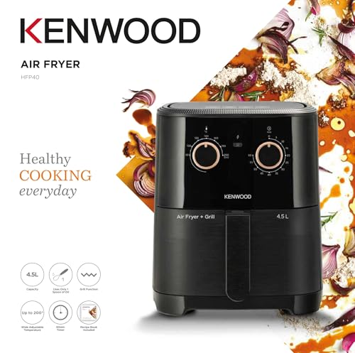 Image of KENWOOD Airfryer + Grill XL 4.5L 1300W Air Fryer with Grill Function, Recipe Book, Rapid Hot Air Circulation for Frying, Grilling, Broiling, Roasting, Baking and Toasting HFP40.000BK Black