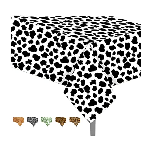 3Pack Black and White Cow Print Plastic Tablecloth Animal Theme Party Tablecloths for Party Decoration Rectangular Table