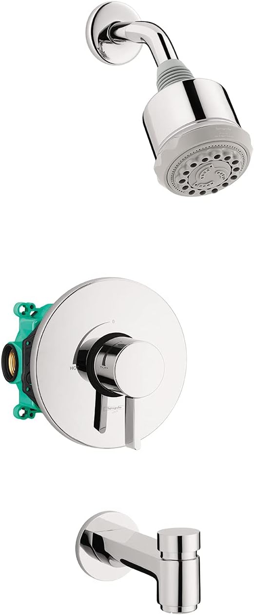 hansgrohe Clubmaster Complete Shower System 2.5 GPM, Modern 3-Spray Full, Pulsating Massage, Intense Turbo in Chrome, 04907000