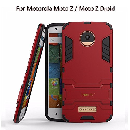 Image of Heartly Back Case Cover Compatible with Motorola Moto Z /Moto Z Droid - Hot Red - Graphic Kickstand Hard Dual Armor Hybrid Rugged Bumper