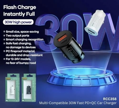 Image of WK Life Born to LIVE-RCC-358 30W PD+QC Multi-Compatible Fast Car Charger- Black