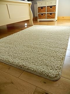NON SLIP MEDIUM SIZED PLAIN WASHABLE IVORY CREAM BEDROOM MATS BATHROOM UTILITY SHAGGY RUGS LIVING AREA RUG 66 X 120 CM