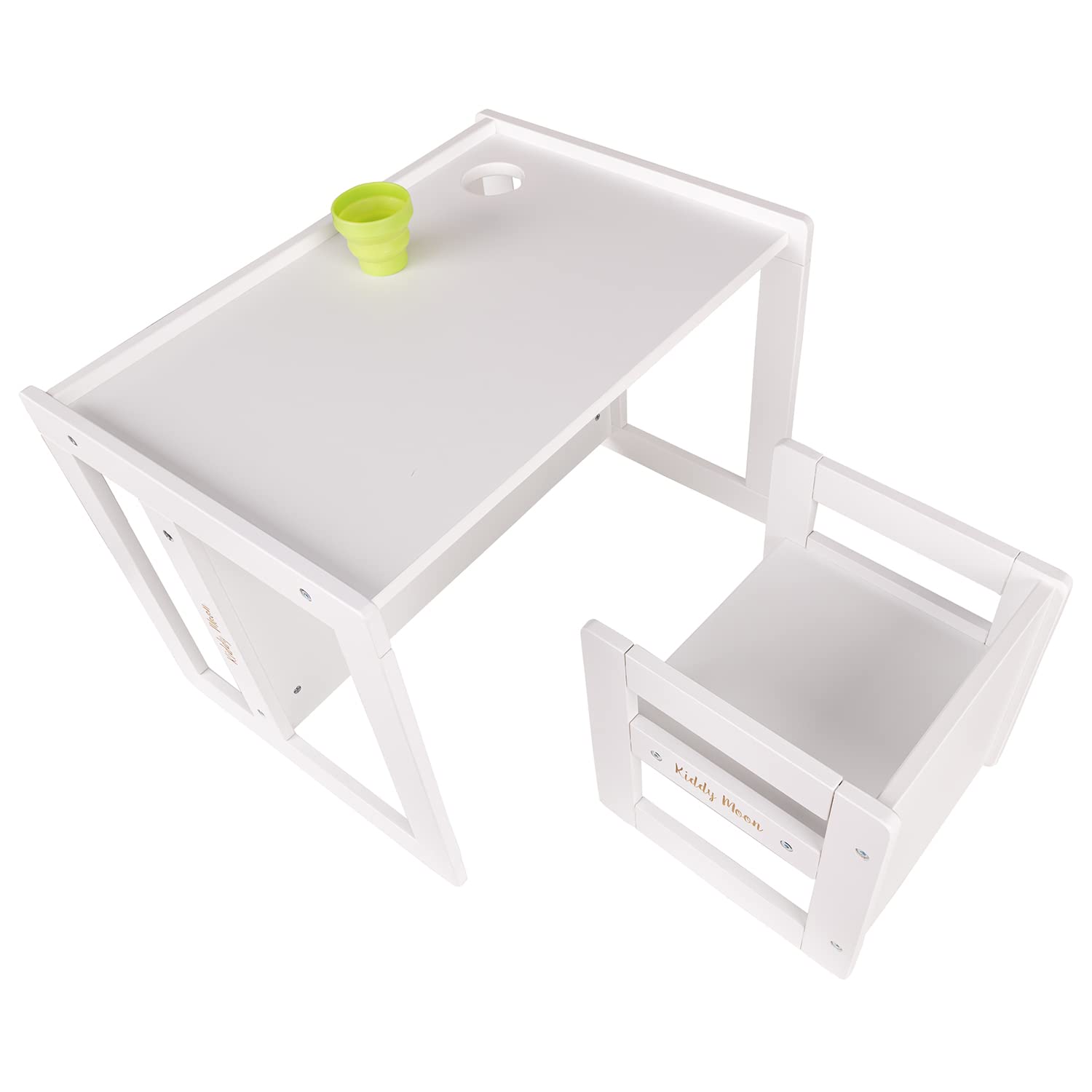 KiddyMoon Tavolo Per Bambini 2 In 1 Set Con Sedia Bordi Arrotondati Facile Da Pulire, Bianco