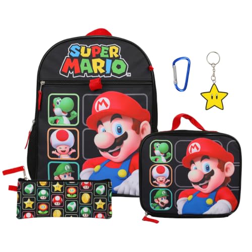 BIOWORLD Unisex Super Mario Bros Character Grid 5- Piece Backpack Set (Little Kid/Big Kid) Yellow One size