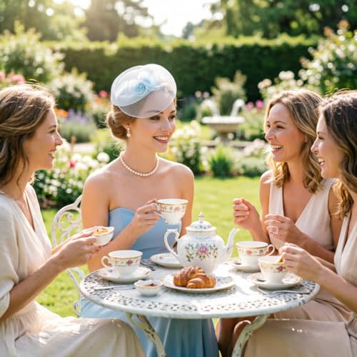 Image of DRESHOW Fascinator Hats for Women Cocktail Tea Party Hat Netted Pillbox Hat Vintage Derby Hats for Bridal Wedding
