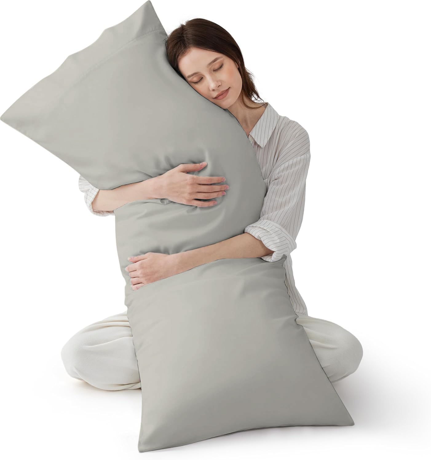 Body Pillow Cover Egyptian Cotton | 600 Thread Count (Pack of 1) | Softest Long Staple 100% Cotton Hotel Quality Body Pillowcase. (Silver, Body Pillow Cover- 18 x 54)