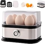 Smart Egg Cooker with Auto Shut, Rapid Egg Cooker Electric 6 Eggs Capacity, Hard, Medium, Soft Boiled Egg Poacher, egg steamer, Multi-function, Knob Controled Auto Shut-Off Function