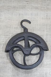 Vintage Rustic Cast Iron Hanging Cable Pulley Wheel Hook Farmhouse Country Decor Light