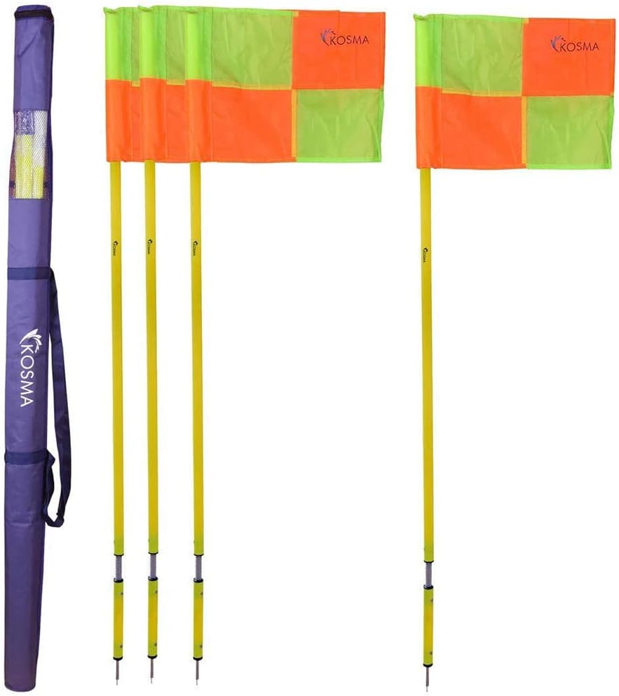 Kosma set of 4 Corner Flags - Yellow Pole with Center Spring and Orange/Yellow Quadrant Pattern Flags