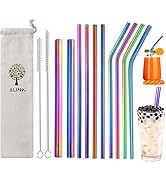 ALINK Multi Size Colored Stainless Steel Metal Straws with Silicone Tips, Reusable Straws for 20/...