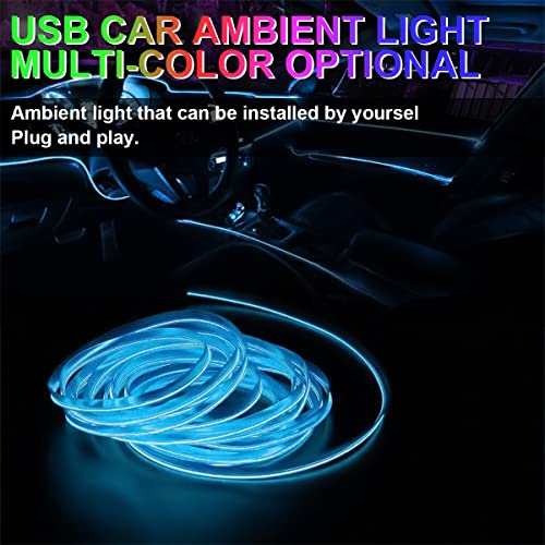 El Wire Interior Car Led Strip Lights, 16Ft Usb 5V Neon Light With 6Mm Sewing Edge, Glowing Electroluminescent Ambient Lighting Kits With Fuse Protection, Universal For Car Decorations (Blue) #TOP2