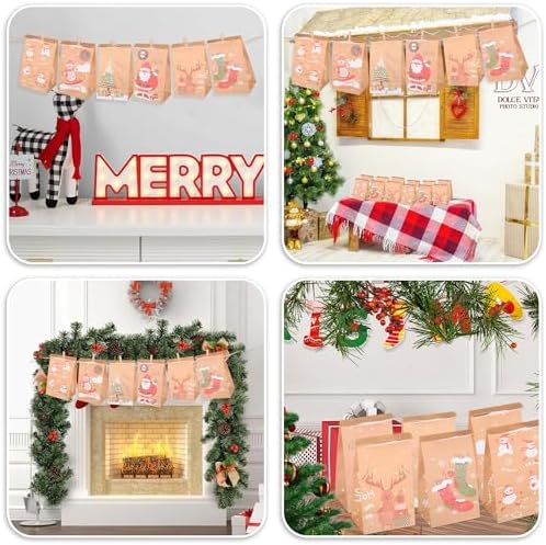 EUIOOVM Advent Gift Paper Bags, DIY Advent Calendar Xmas Gift Bags, Make Your Own Advent Calendars for Christmas Decorations- Parties Personalised Advent Calendar
