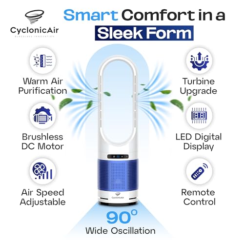 Cyclonicair Pro Pure Bladeless Tower Fan Heater & Cooler With Hepa Filter | 3-In-1 Heating, Cooling & Air Purifier | Quiet, Remote Control, 8 Speeds (Pearl Silver) - 8