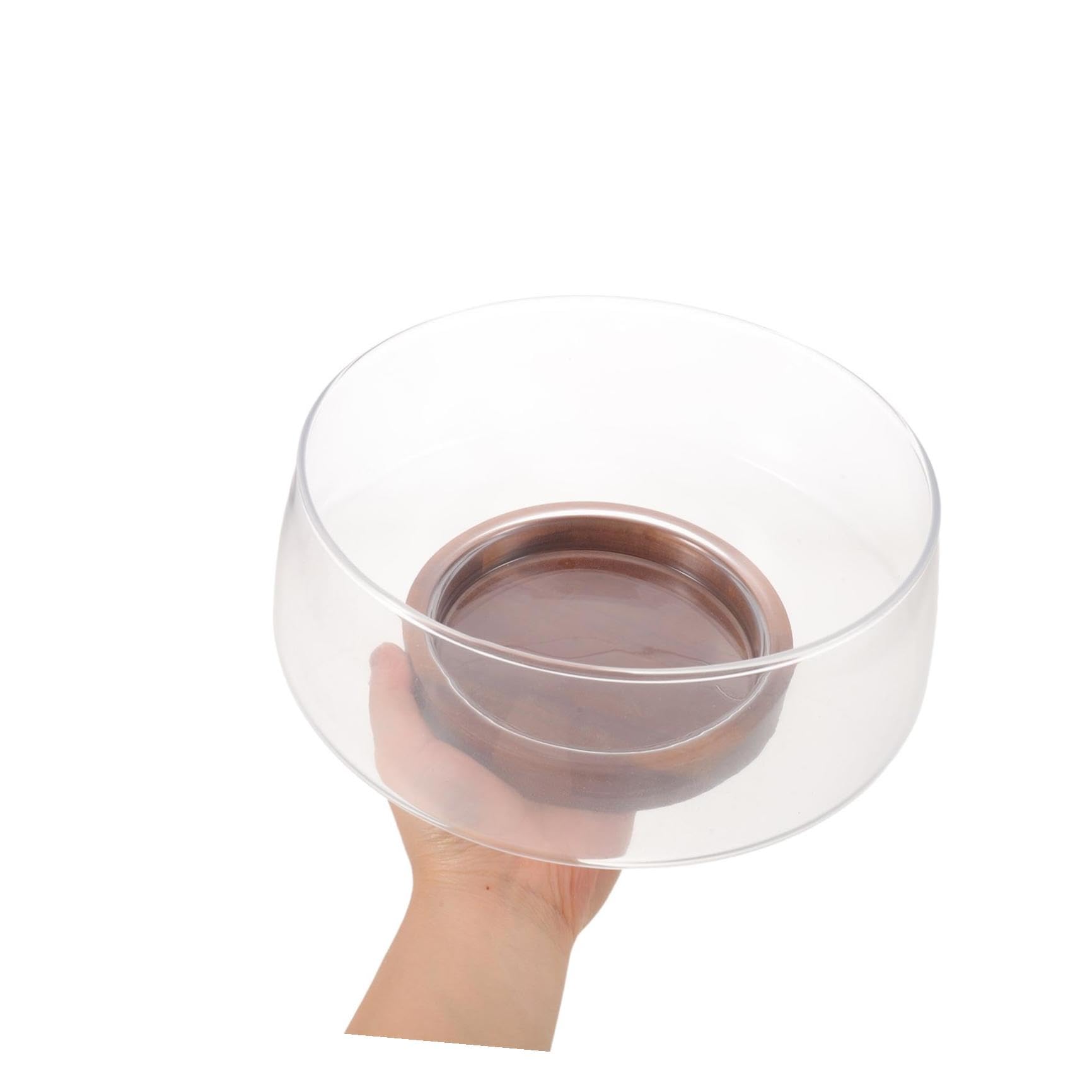 Ensaladera Redonda de Vidrio con Base de Madera para Servir Ensaladas Refrescantes en Verano con Protección contra Condensación y Diseño Simple