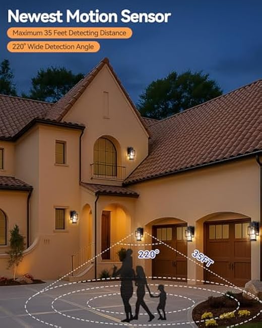 Motion Sensor Outdoor Lights, Dusk to Dawn Outdoor Lighting Exterior Light Fixture with Water Glass, Waterproof Sconce Wall Mount for House Porch Patio Garage, Bulb Included