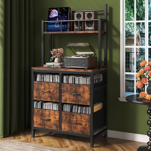 Record Player Stand with Vinyl Storage and Shelves