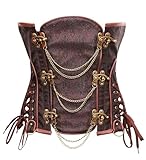 bslingerie® Gothic Punk Heavy Duty Brown Faux Leather Steel Boned Underbust Corset (XXL, Brown)