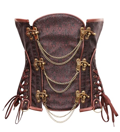 bslingerie® Gothic Punk Heavy Duty Brown Faux Leather Steel Boned Underbust Corset (XXL, Brown)