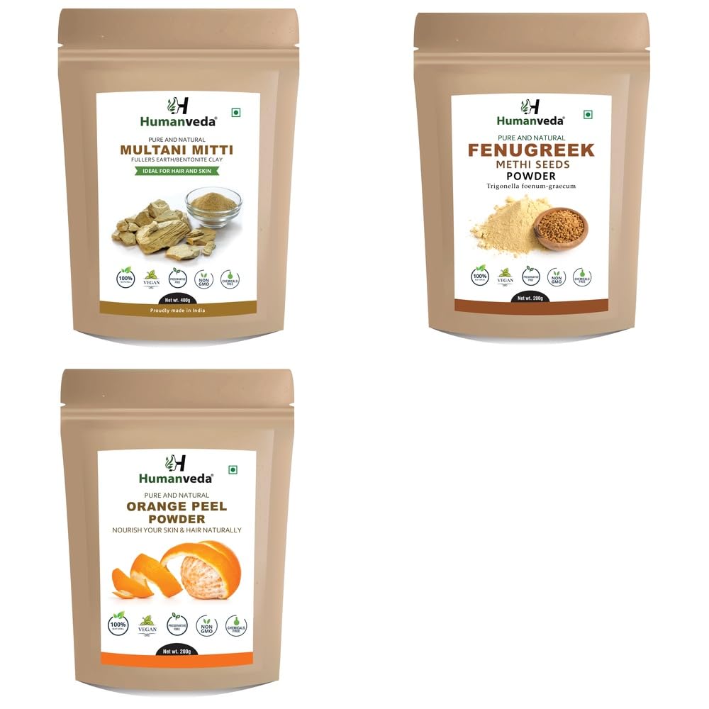 Pure Multani Mitti Fuller's Earth, Methi Fenugreek Powder and Orange Peel Powder Combo Pack for Comprehensive Hair Care and Radiant Glowing Skin Rejuvenation 100% Natural Organic Herbal Fine Powder-picture-21