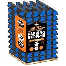 Xpose Safety 72" Heavy Duty Rubber Parking Stopper Bulk Full Pallet 50 Pack Wheel Blocks for Garage, Driveway, or Ramp Car Bumper Stop with Blue Reflective Strips Removable Floor Mount