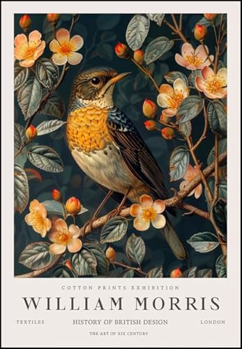 Affiche William Morris exposition d'art moderne oiseau sur branche toile 40x60cm non encadrée