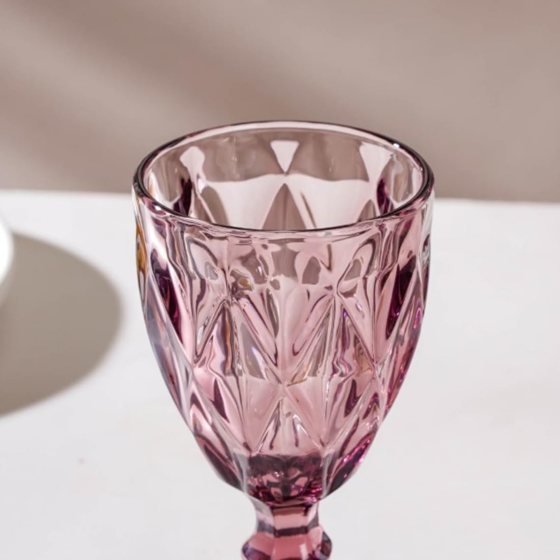 Nestasia Vintage Wine Glasses Set of 6 | Purple Geometric-Patterned Stemmed Glasses | Perfect for Red & White Wine, Champagne, Water, Juice, Mocktails & Cocktails (300ml Each) | Ideal for Gifting 3