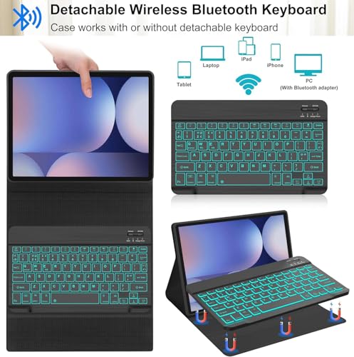 Image of Galaxy Tab S9 FE+ / S9+ /S10+ 12.4 Inch Case with Keyboard, 7-Color Backlit Keyboard Black