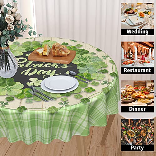 Giwawa St Patrick's Day Round Tablecloth,Buffalo Plaid Spring Clover Green Shamrock Tablecloth Waterproof Washable Farmhouse Holiday Decoration Tablecover For Party Kitchen Dining Room 60 Inch #TOP4