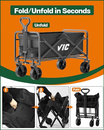 VIC Vagão dobrável dobrável, carrinho de praia resistente, dobrável de 181 kg, vagão utilitário de m
