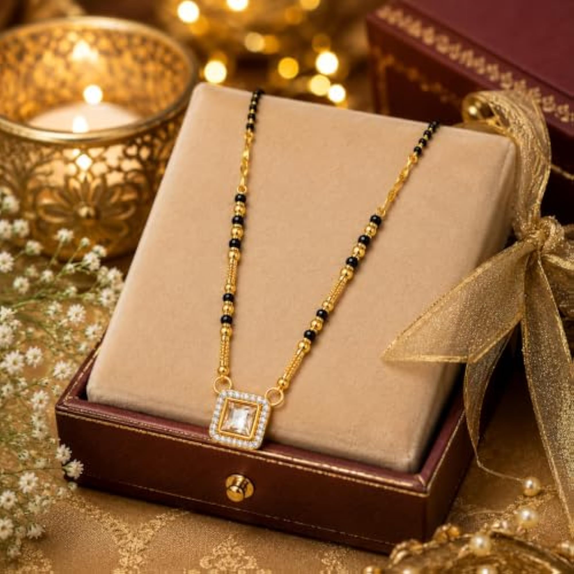 Women's Gold Plated Traditional Mangalsutra with Pearl Drop Pendant