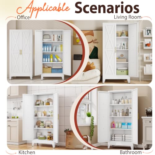 Image of PAOFIN 61 inch H Kitchen Storage Cabinet with Doors | Freestanding Pantry Cabinet,Farmhouse Food Storage Cabinets,Tall Cabinets for Kitchen, Dining Room, Living Room(White)