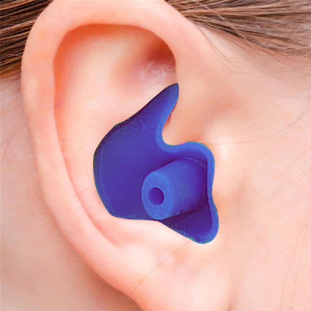 Silicone Earplugs for Swimming Bathing and Sleeping, Professional Reusable Silicone Swim Earplugs for Adult and children Swimmers, Diving (1 Pair) (Blue)