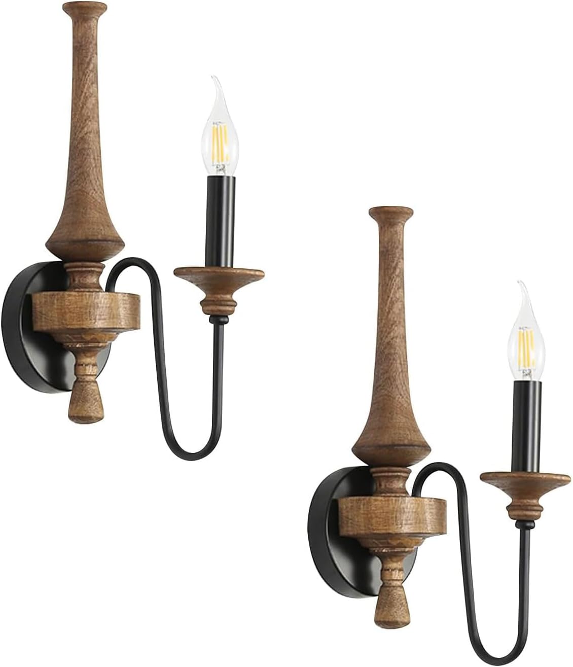 Farmhouse Wall Sconce 2-Light Vintage Wood Wall Lamps with No Shades, Candle Sconce Light for Bedroom Living Room Washroom, E14 Base