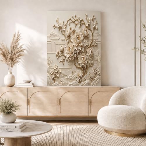 Toile relief arbre fleurs oriental pour salon moderne 60x80cm