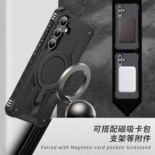 Image of Pirum for Samsung Galaxy S23 FE Case, Military Grade Drop Protection, Carbon Fiber Design, Shockproof, Supports Magnetic Charging Black