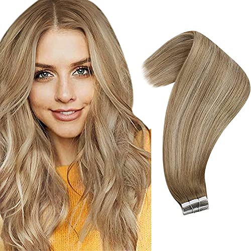 Tape in Hair Extensions Brown Balayage 18inch Light Brown Ombre Brown Mix Ash Blonde Tape in Balayge Hair Extensions Invisible Ombre Brown Hair Extensions 20pcs 50g