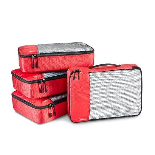 AmazonBasics - Set da 4 cubi organizzatori, misura media, Rosso