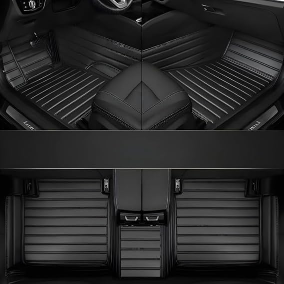 Image of 10D Car Foot Mat for Mercedes Benz eqs450 | Black | Premium Luxury Leather | Double Layered | Waterproof | Washable | Custom Fit |Antislip | Detachable Grass | Car Floor Mat