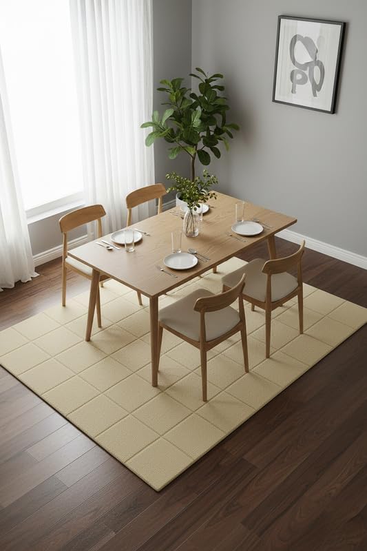 Hand-Tufted Wool Area Rug – Contemporary Geometric Grid Design, Elegant Rugs for Living Room, Bedroom, Dining Space & Entryway 9 x 12 Feet Beige