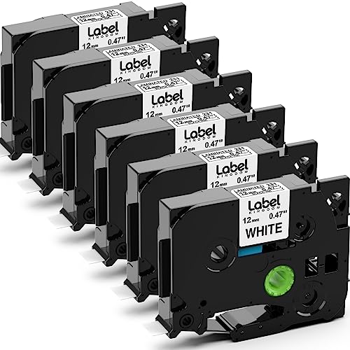 Label KINGDOM 12mm 0.47 Laminated White Tape Compatible with TZe-231 TZ231 Label Maker Refill Compatible with Brother PTouch PT-D220 D210 PT-H110 PT-D410 PT-P710BT Label Maker, 6 Pack